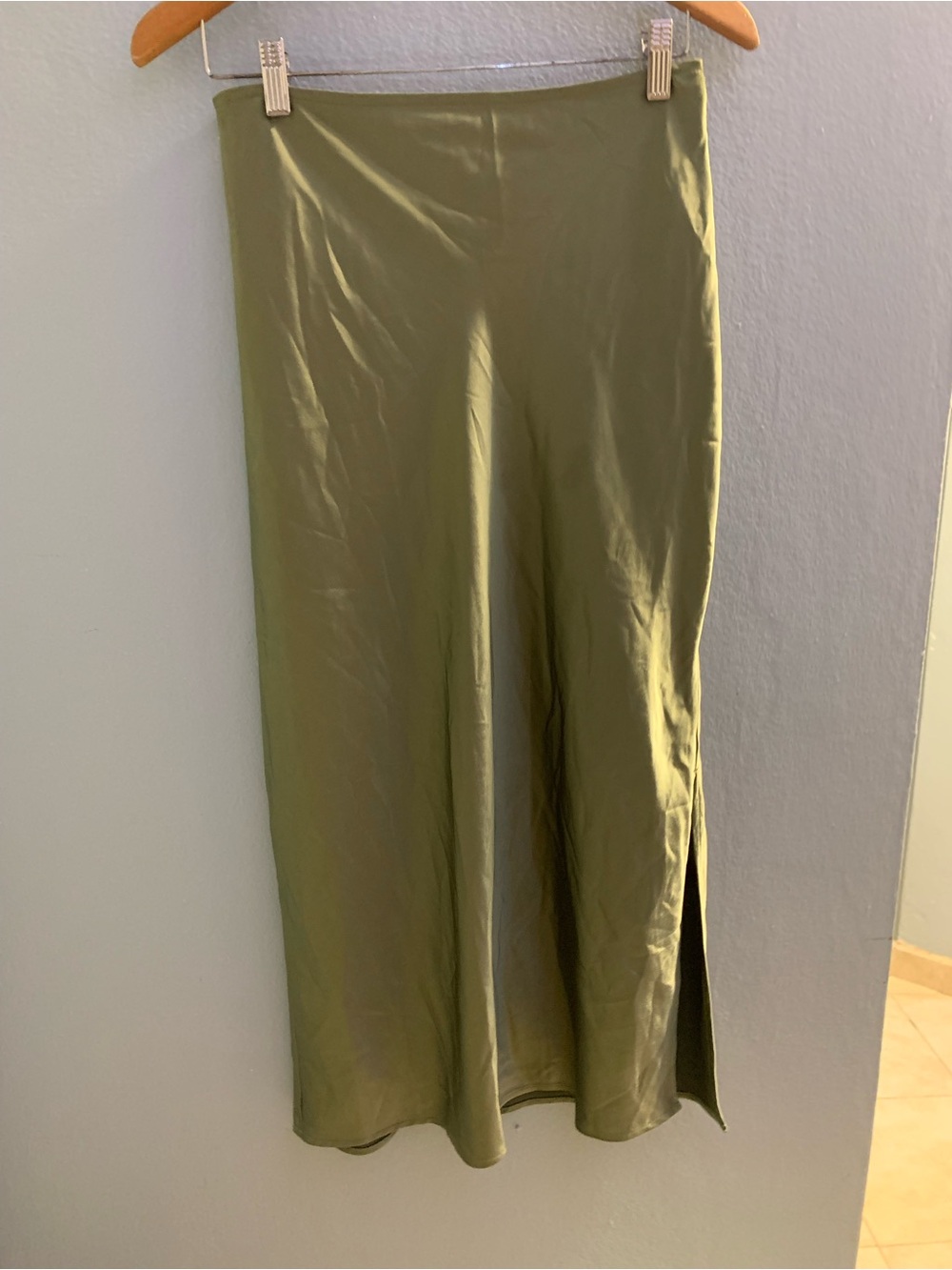 Olive Green Satin Skirt